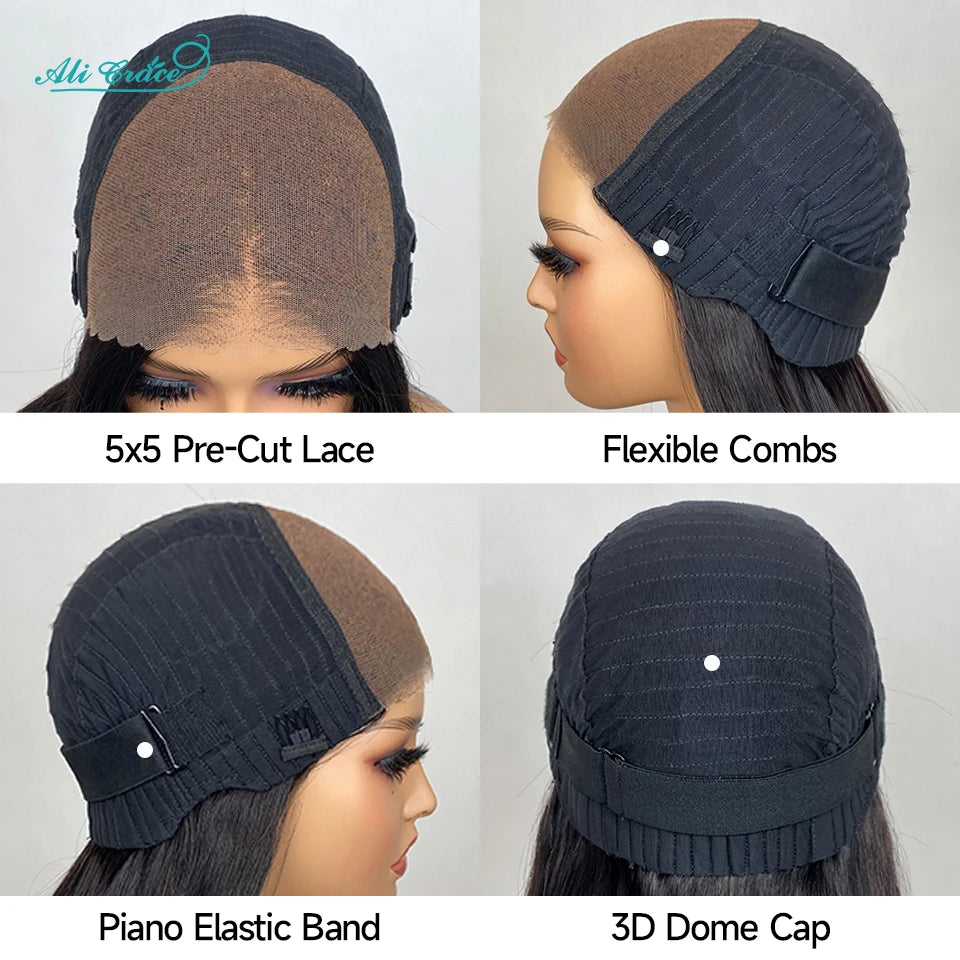 Ali Grace Glueless Wig Pre-cut 5x6 Lace Closure Straight Human Hair Wig Pre-Plucked New Trendy Layered Cut Hair Wigs For Women