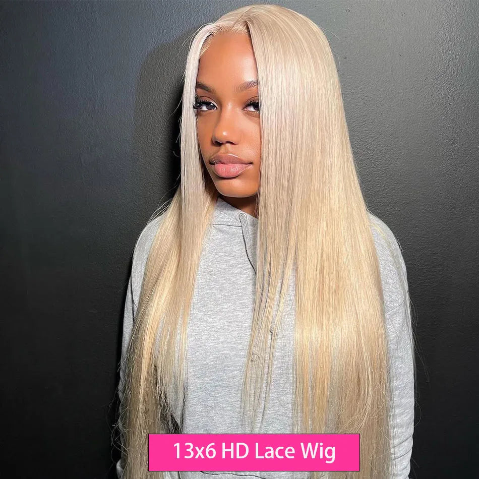 613 Blonde HD Lace Human Hair Wigs 13x6 Transparent Lace Frontal Wigs Bone Straight 100% Brazilian Human Hair Wigs 220 Density