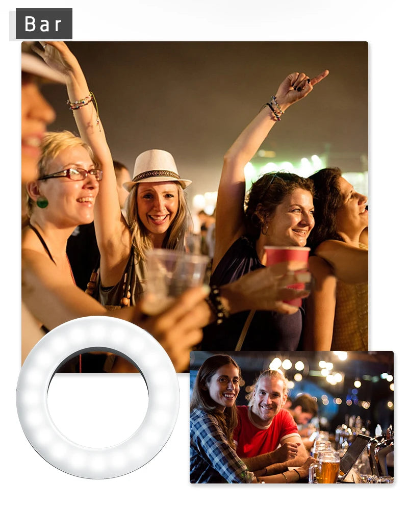Upgrade 3200K-6500K LED Clip Ring Light 40 LED Lamp Selfie Fill Lights For iPhone Andriod Mobile Phone USB Charge Enhancing Lamp
