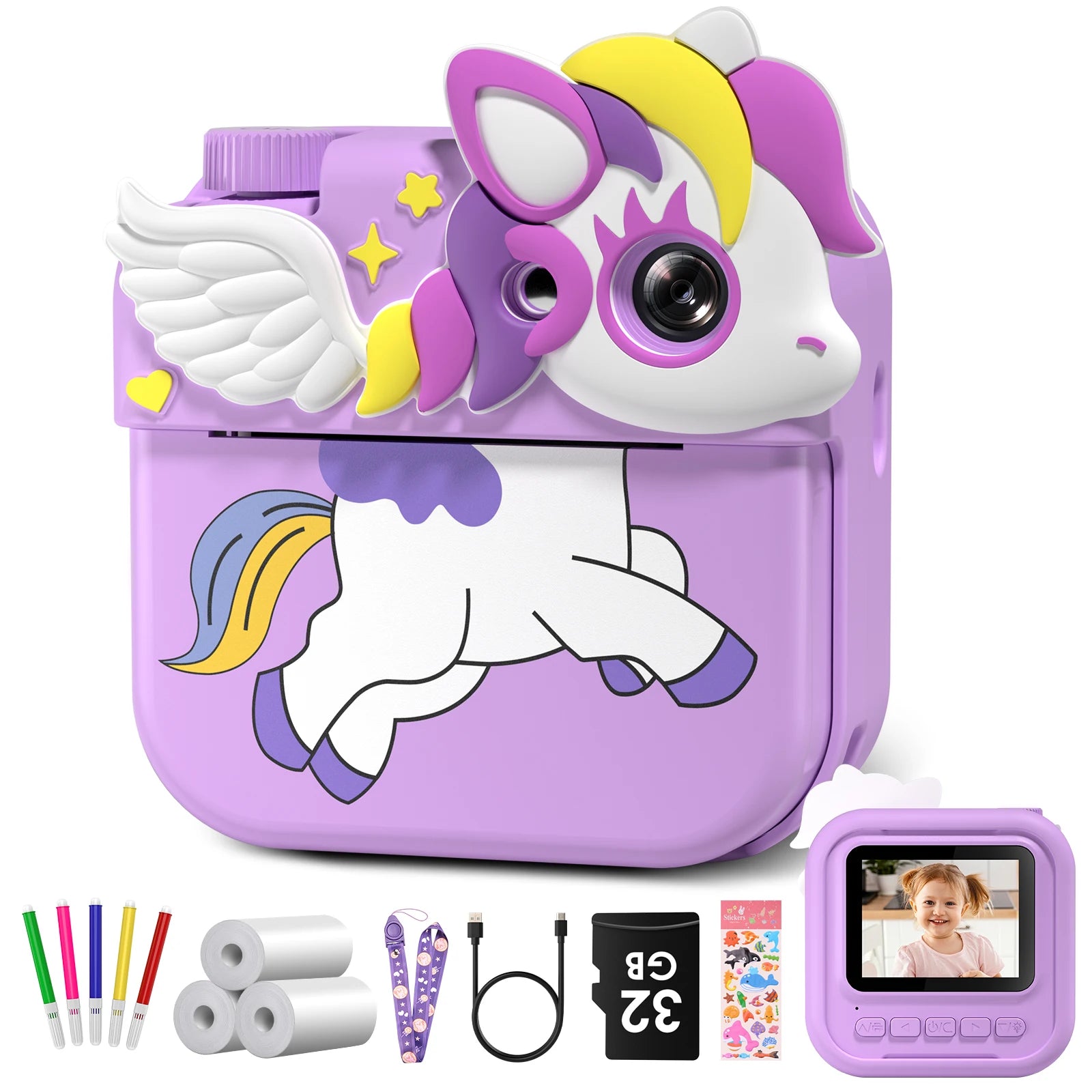 Kids Camera Instant Camera, 2.4" 12MP 1080P HD IPS Screen Printing Camera for Kids, Instant Camera with 32G Memory Card
