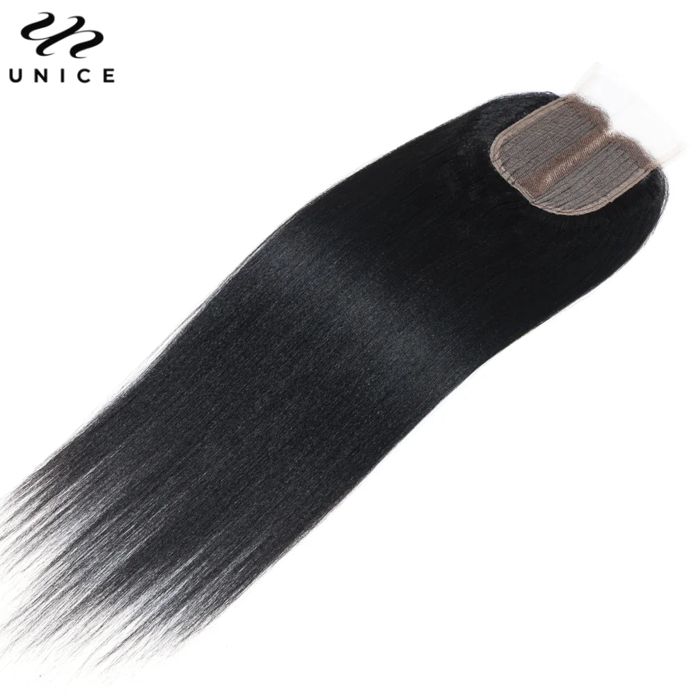 UNice Hair Yaki Straight Lace Closure 4x1 Middle T-Part Human Hair Closure Transparent Swiss Lace Closure 150% Density