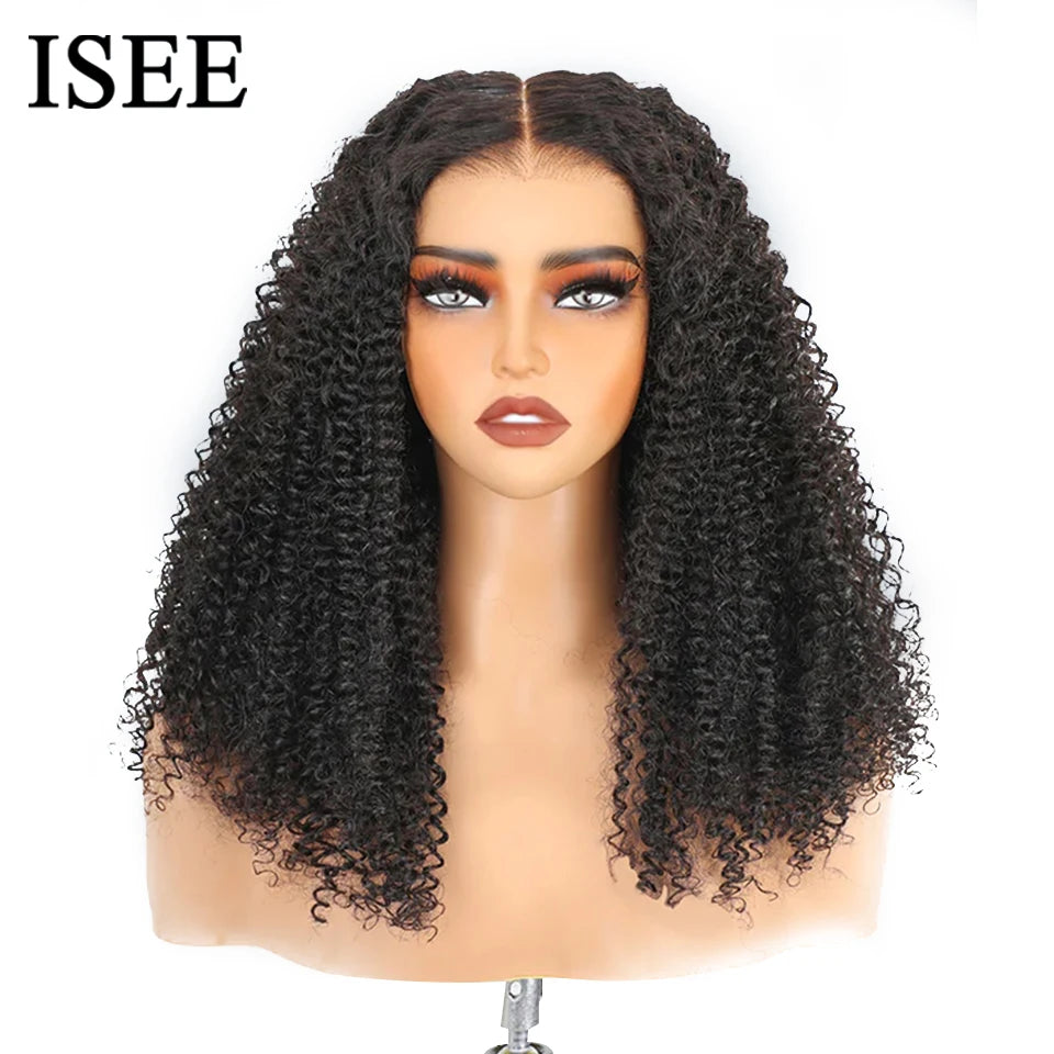 Kinky Curly Lace Front Wig Wear And Go Pre Bleached Knots 6x9 Curly Glueless Wig Human Hair Pre Cut PrePlucked ISEE Hair Wig