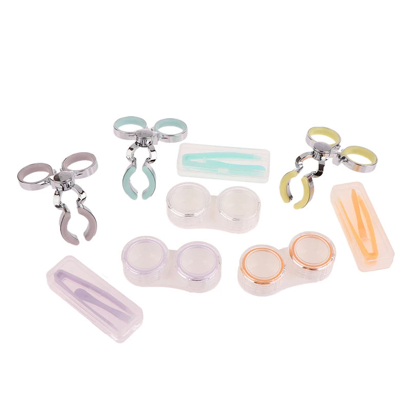 6Pcs/Set Contact Lens Wearing Tool Kit Tweezers Suction Stick Lenses Storage Soaking Box Integrated Clamp And Bucket