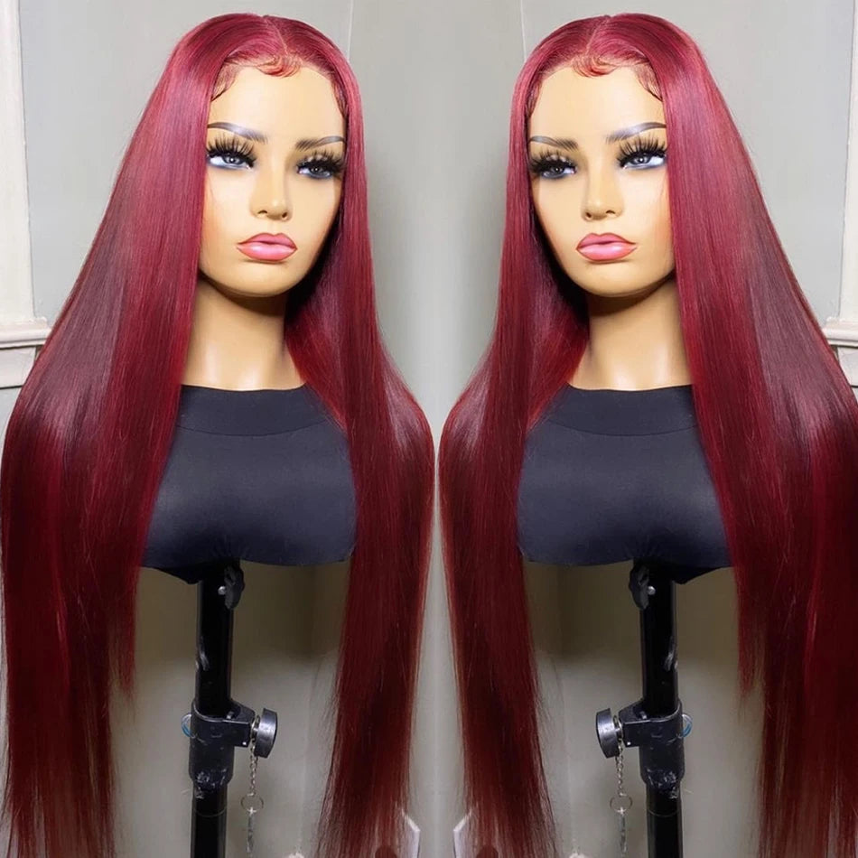 NEW 6x4 Glueless Wigs Human Hair Ready To Wear 99J Burgundy Colored Human Hair Lace Wig HD Transparent Lace Front Closure Wigs