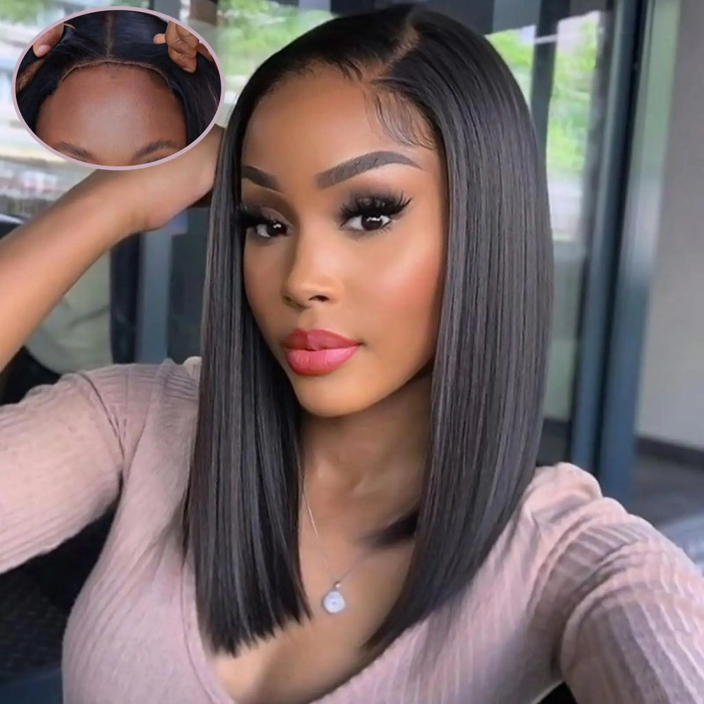 Brazilian Bob Wig 7x5 HD Glueless Wig Transparent Straight Lace Front Human Hair Wigs Wear And Go Pre Cut PrePlucked ISEE Hair