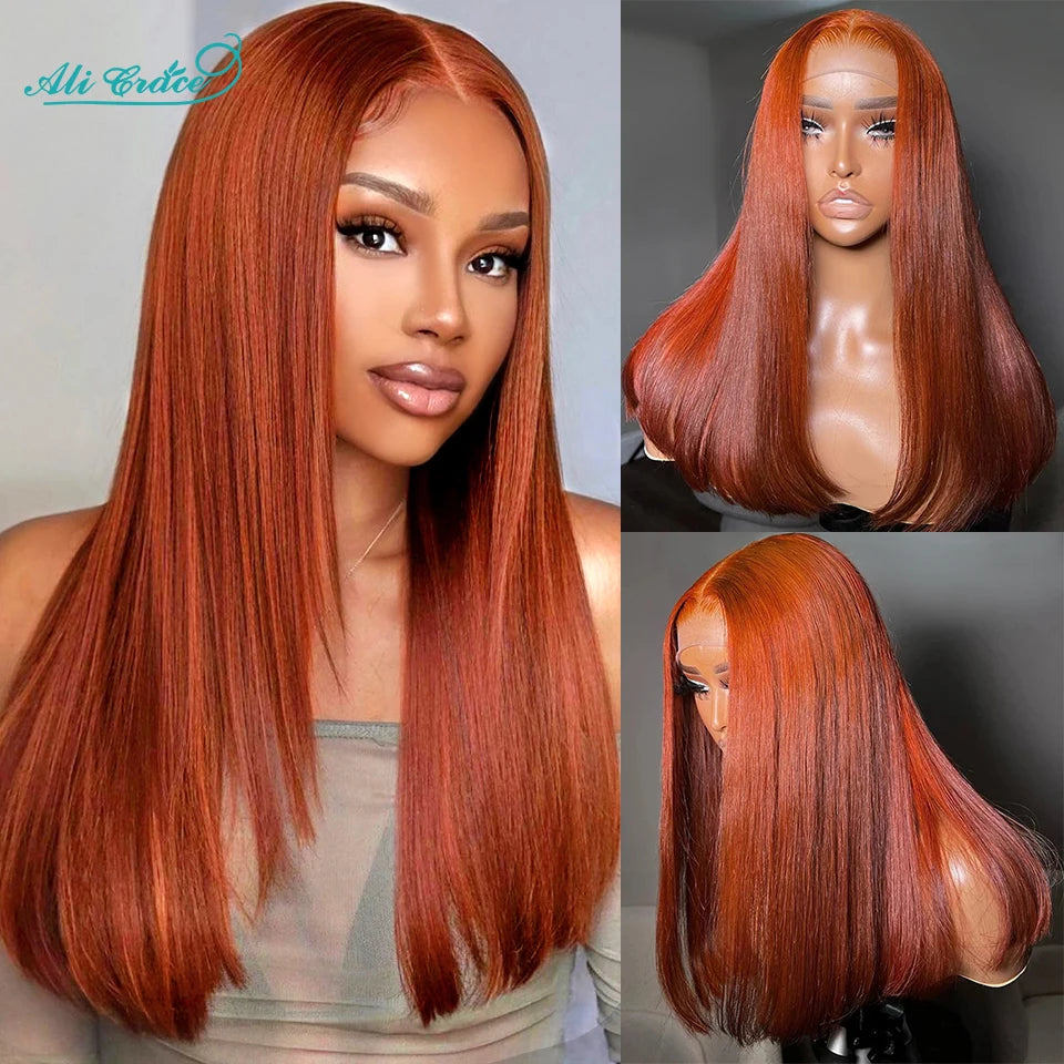 Ali Grace Ginger Orange Straight Human Hair Wigs Transparent 4x4 Lace Closure Wig Preplucked Hairline Human Hair Wigs for Womem