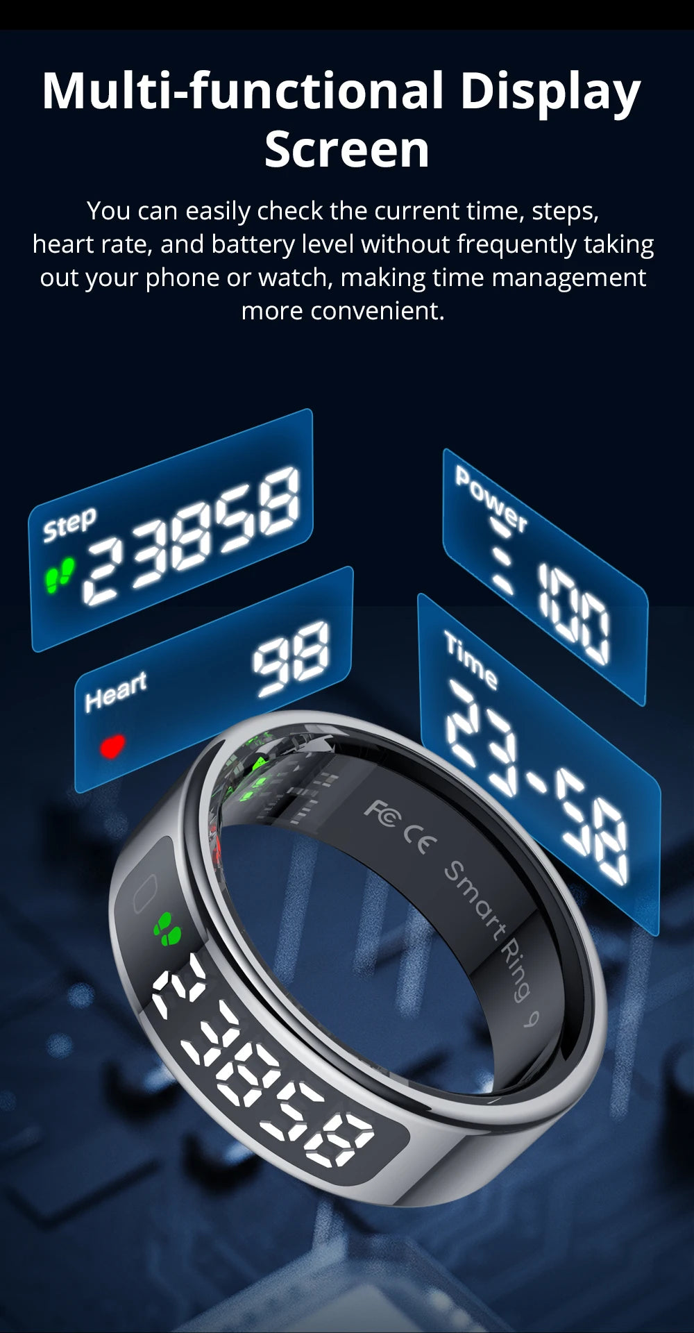 New COLMI R12 Smart Ring, Wireless Charging, Display and Touch, Health Manager, Multi Sports Modes For Men Women, Gold, Silver