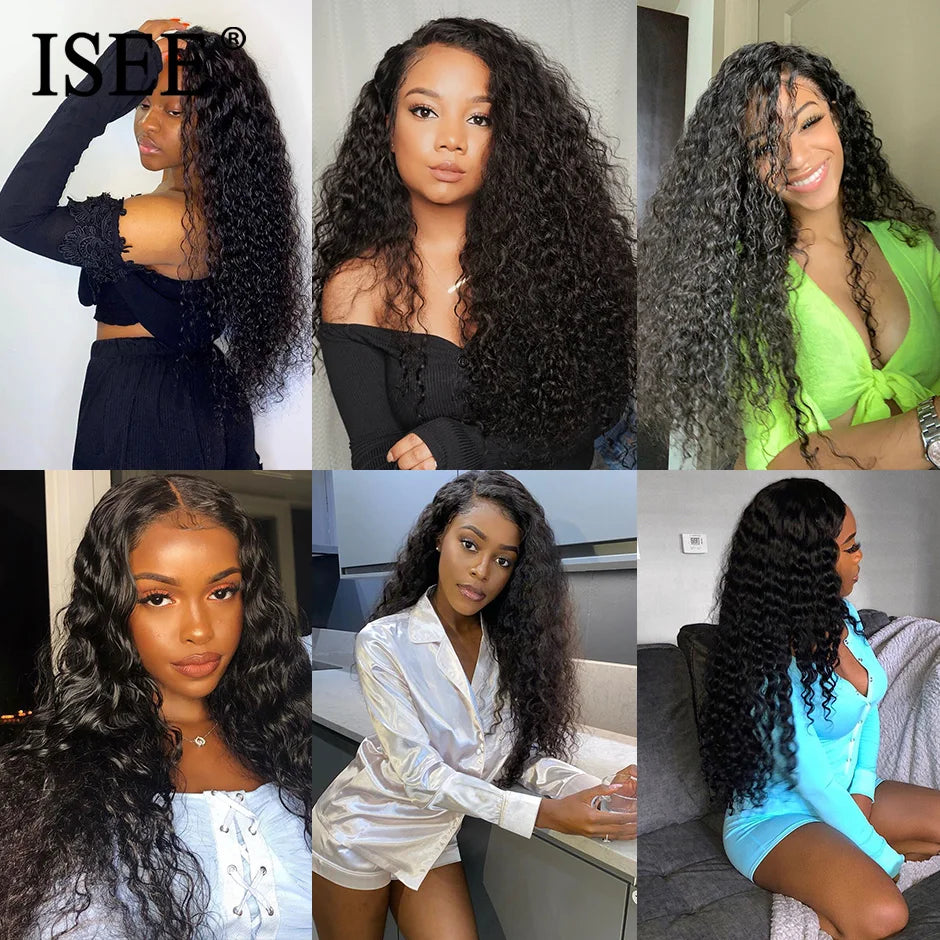 ISEE HAIR Mongolian Deep Curly Hair Extensions Human Hair Bundles Nature Color 1/3/4 Bundles Hair Weave Deep Wave