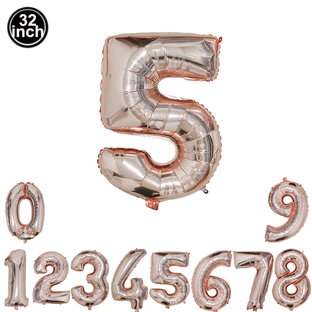 32inch Hot Pink Rose Foil Number Balloons Girls Birthday Pink Large Number Balloon Birthday Wedding Baby Shower Party Decor