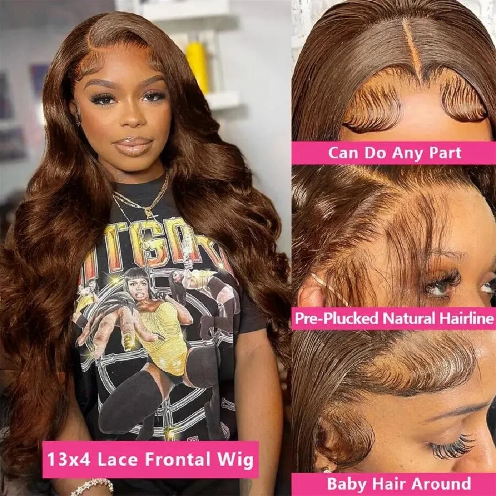 Chocolate Brown Body Wave Lace Front Wig - Premium Brazilian Human Hair 13x4 13x6 HD Lace Wig