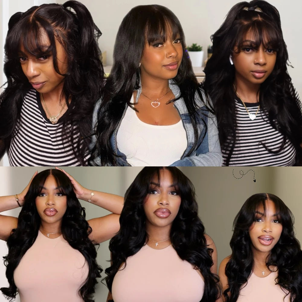 Unice Hair Loose Wave 13x4 Human Hair Lace Frontal Wig With Bangs Pre Cut Pre Bleached Pre Plucked Lace Front Human Hair Wig