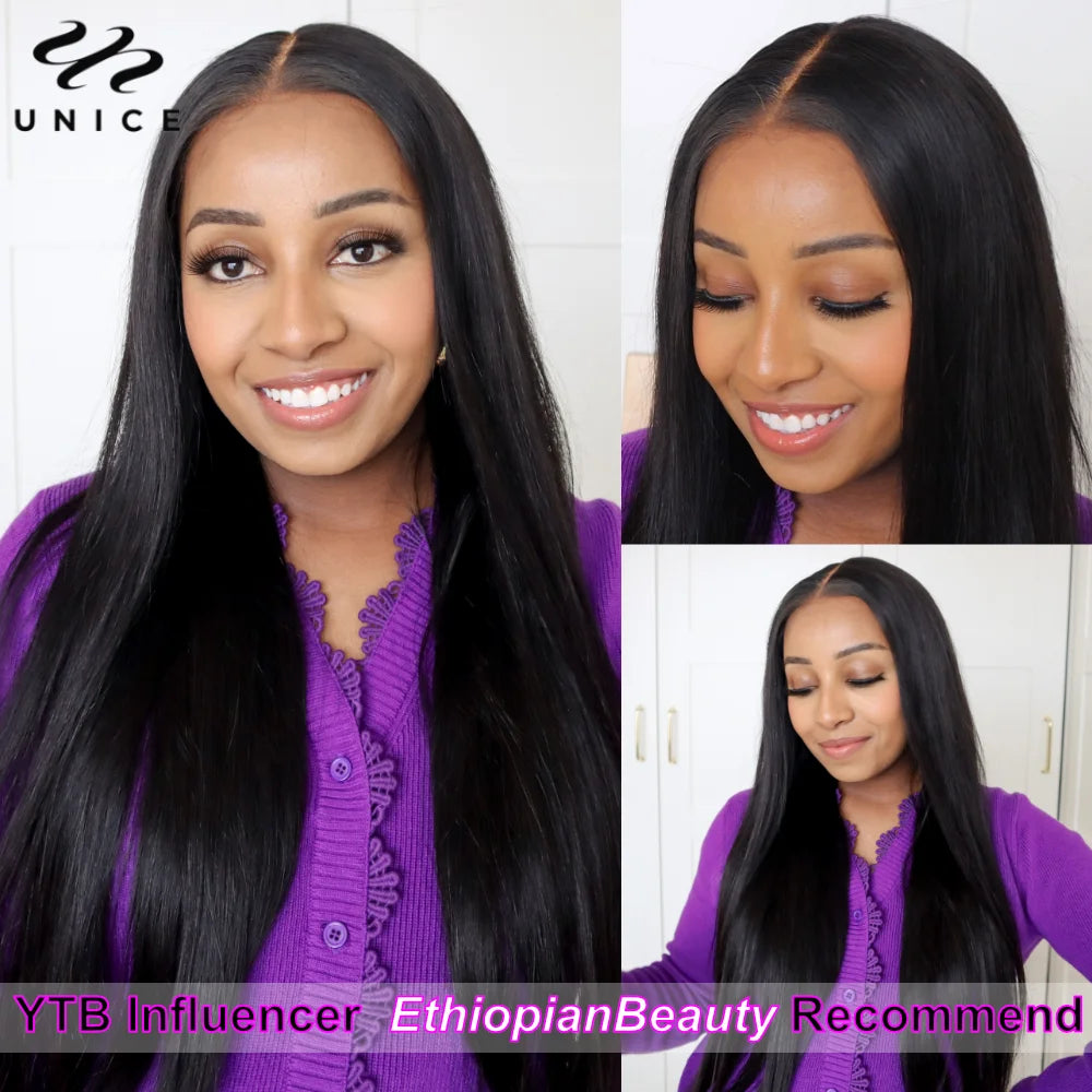 UNICE Pre Everything 13x4 Human Hair Lace Frontal Wig Pre Cut Pre Bleached Pre Plucked Straight Lace Front Wigs 150% Density