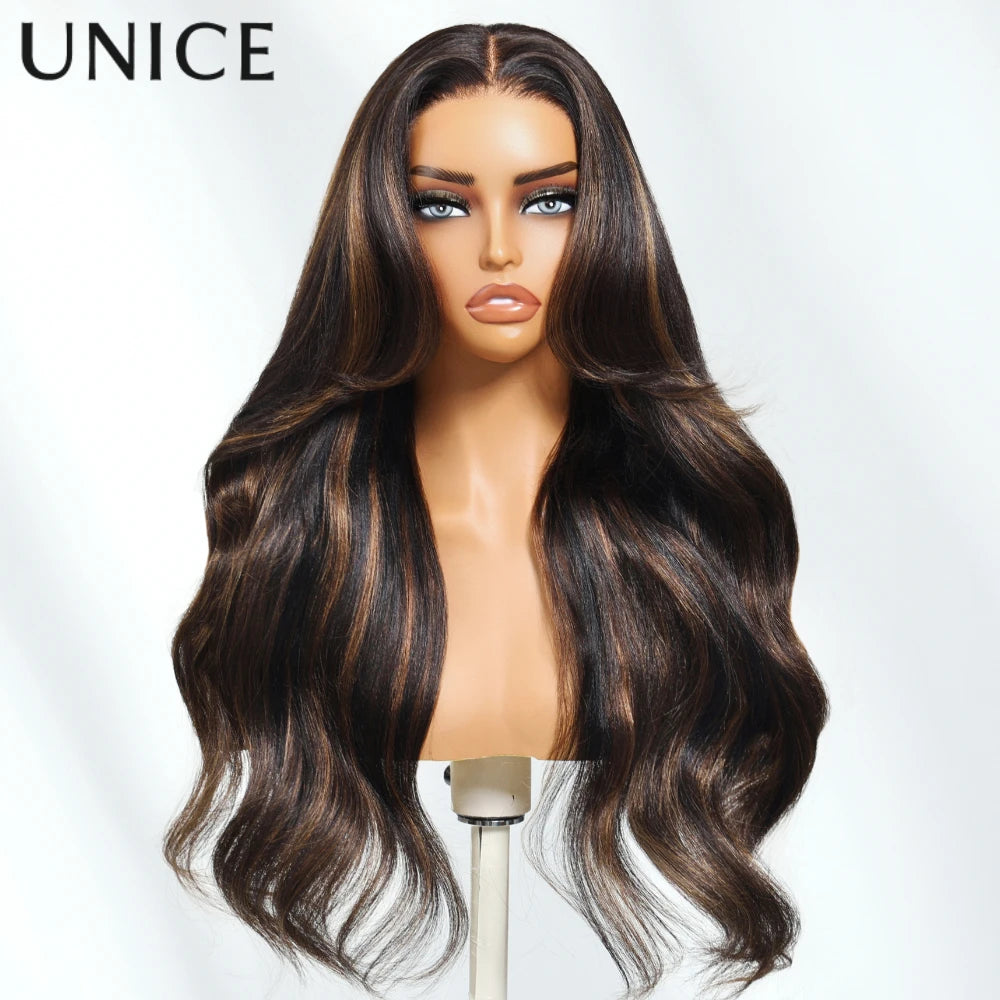 UNice 13x4 Pre-Everything™ Lace Frontal Brown Caramel Highlights Yaki Loose Wave Wig With Drawstring Glueless Wig 150% Density