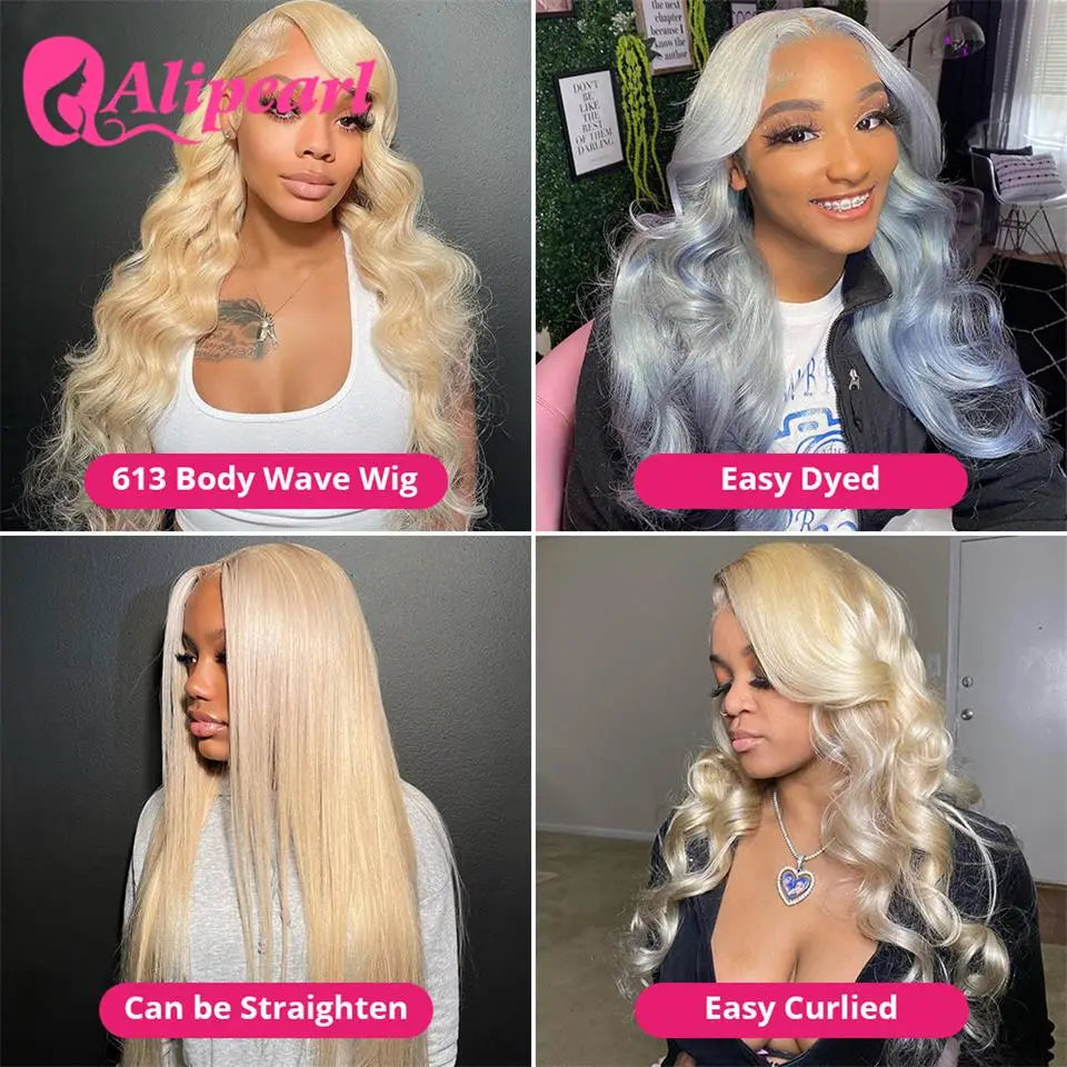 AliPearl Blonde Body Wave 5x5 Lace Closure Wig Peruvian Human Hair Wig 28Inch Transparent Lace Front Wig Pre Plucked 150 Density