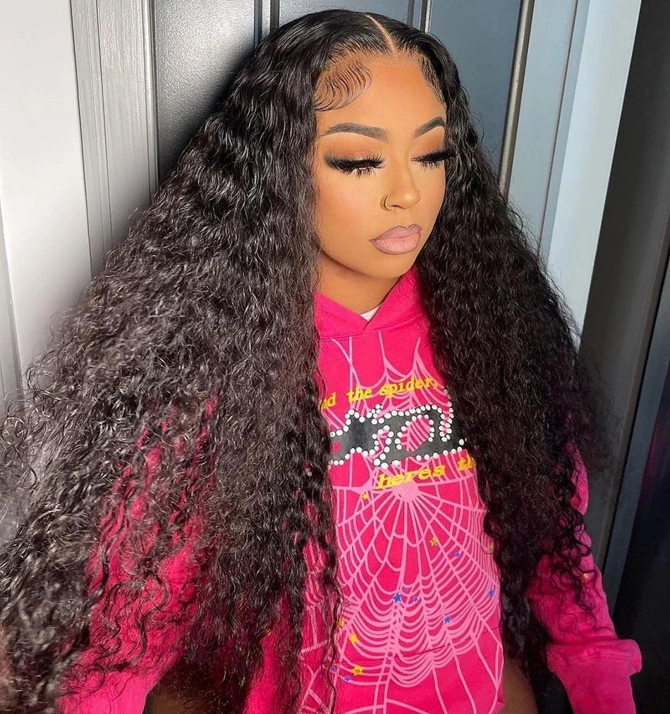13x6 Curly Water Wave Lace Frontal Human Hair Wigs For Women Tuneful 40 Inch Long HD Lace Front Human Hair Wigs  Full And Bouncy