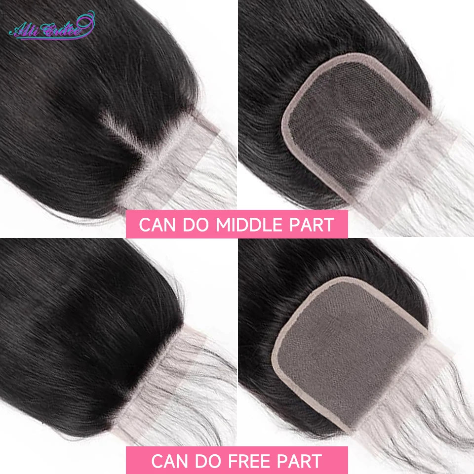 Ali Grace Peruvian Human Hair 3 Bundles With 4x4 Lace Closure 100% Remy Straight Hair Weave Peruvian Straight Hair With Closure