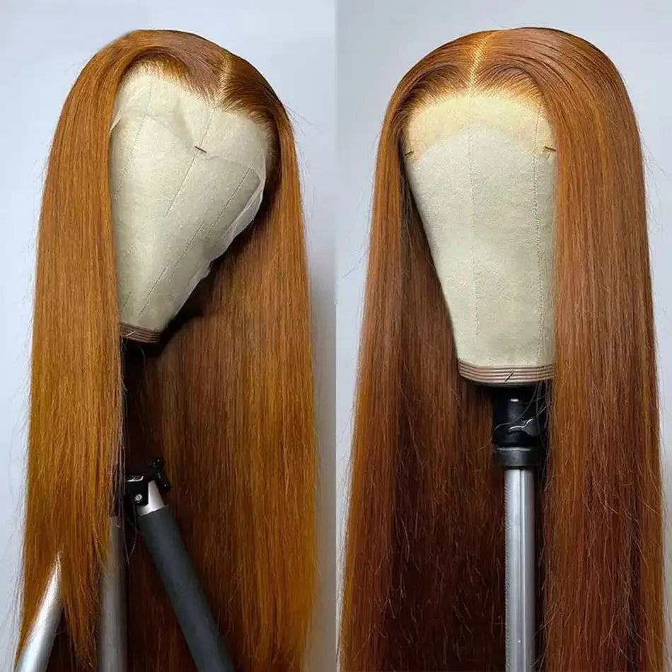 13x6 Ginger Blonde Colored Human Hair Lace Front Wigs 180% HD Lace Frontal Wigs Straight Honey Blonde Color Human Hair Wigs