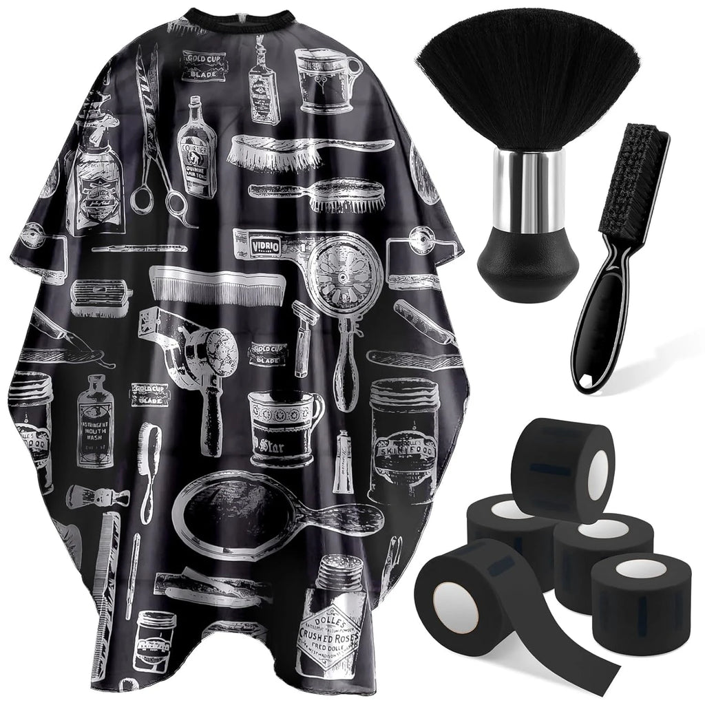3/8pcsHair Cutting Barber Cape Set with Neck Duster Brush Barber Brush Professional Barber Accessories Salon Cleaning Supplies