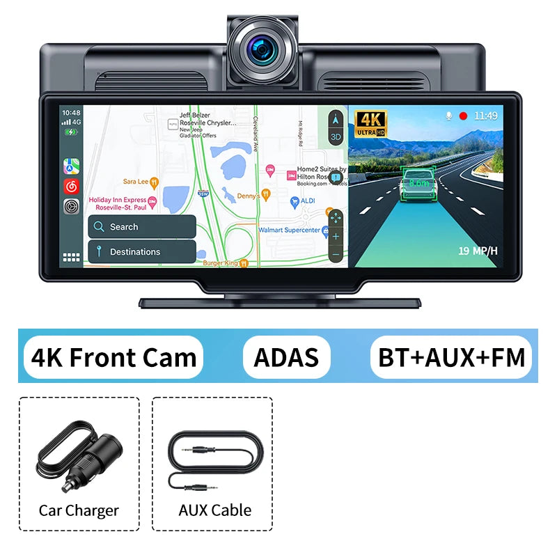 Imagebon H13 Pro 4K Camera ADAS Dash Cam 5s Power On 24h Parking Monitor Wireless Carplay & Android Auto GPS Navigation Car DVR