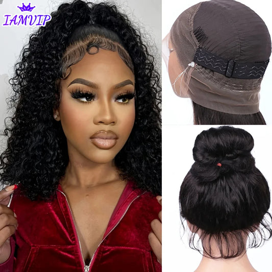 250Density Hidden Strap HD 360 Full Lace Glueless Wig Human Hair Curly Water Wig Invisible Strap 360 Lace Frontal Wig PrePlucked