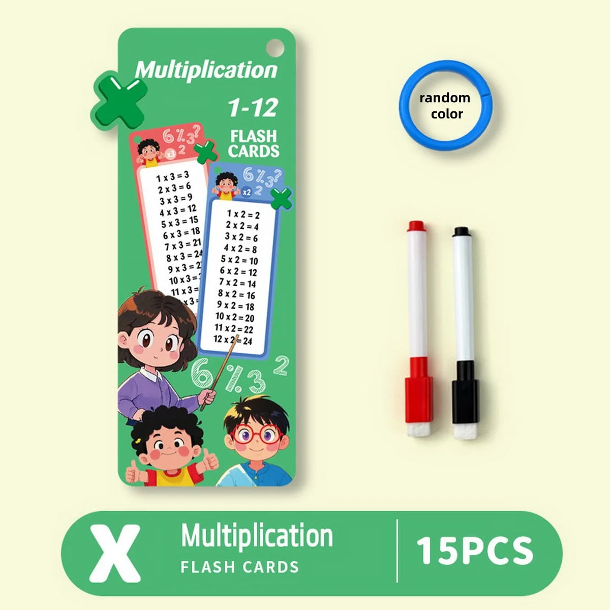 1Set(15pcs) Math Addition Subtraction Multiplication Division Fraction Erasable Reusable Number Learning Cards Teaching Tools