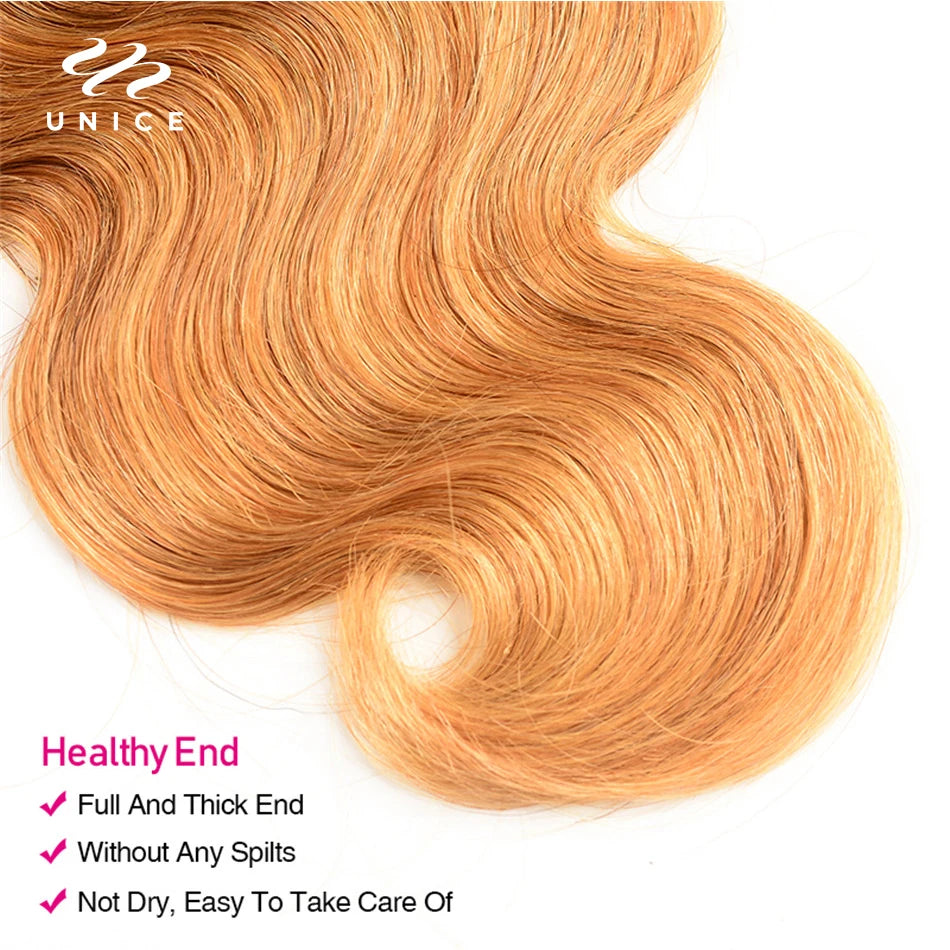 UNICE HAIR Ombre Hair Bundles Brazilian Body Wave 3 Bundles 100% Human Hair Weaves Remy Hair Extension 16-26inch Free Shipping