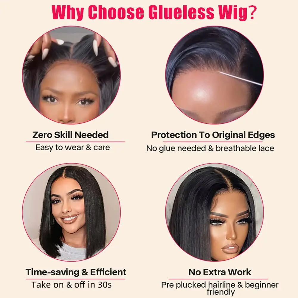 Brazilian Bob Wig 7x5 HD Glueless Wig Transparent Straight Lace Front Human Hair Wigs Wear And Go Pre Cut PrePlucked ISEE Hair