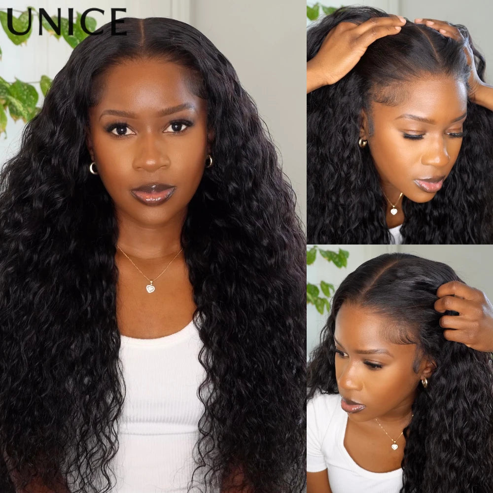 UNice Hair Water Wave 7x5 13x4 Lace Front Wig Human Hair Pre Cut Pre Bleached Wear Go Glueless Wig 150% Density