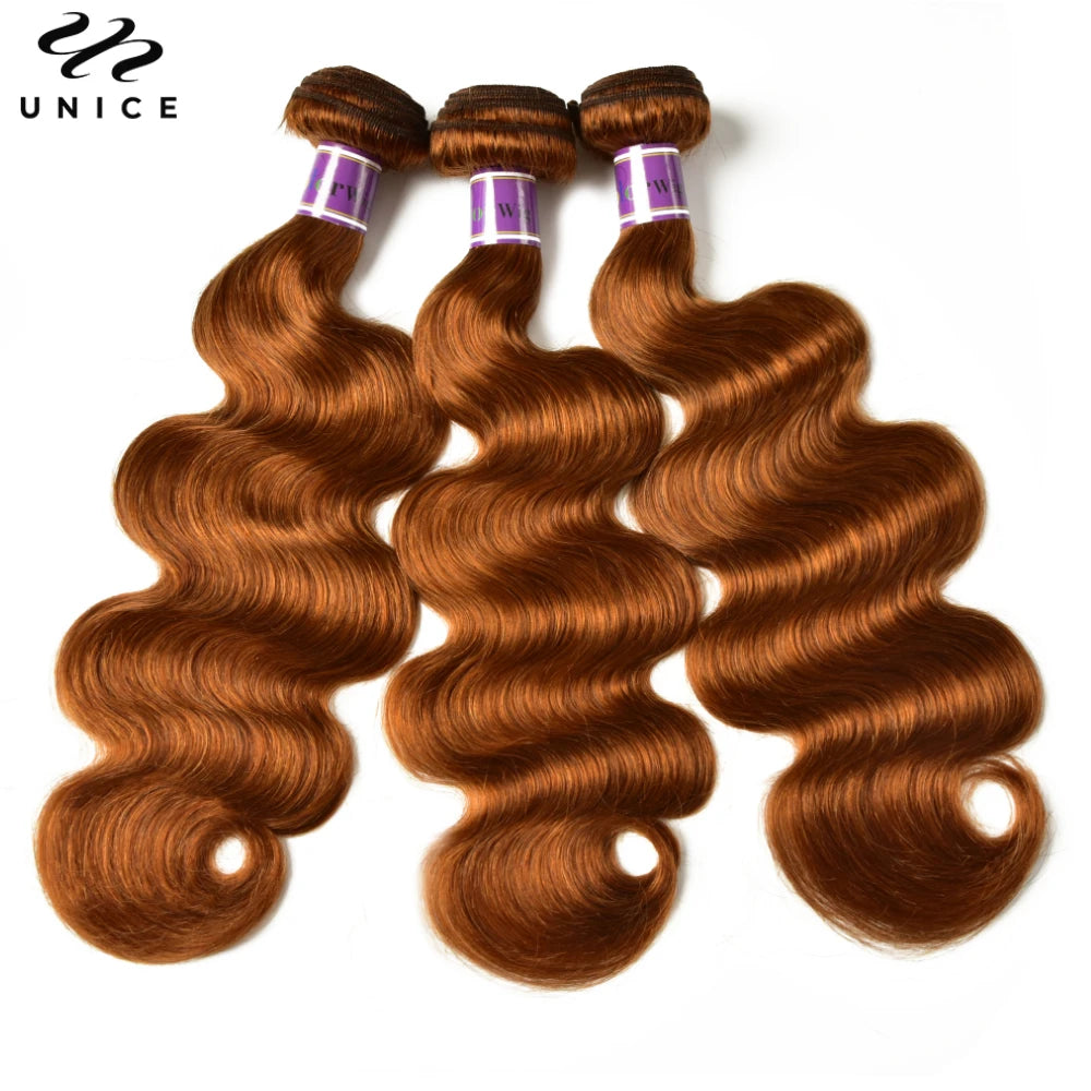 UNice Hair #30 Brown Colored Body Wave Human Hair Bundles 1/3/4 PCS Deal 100Grams Per Bundle Sew In Bundles Quick Weaves