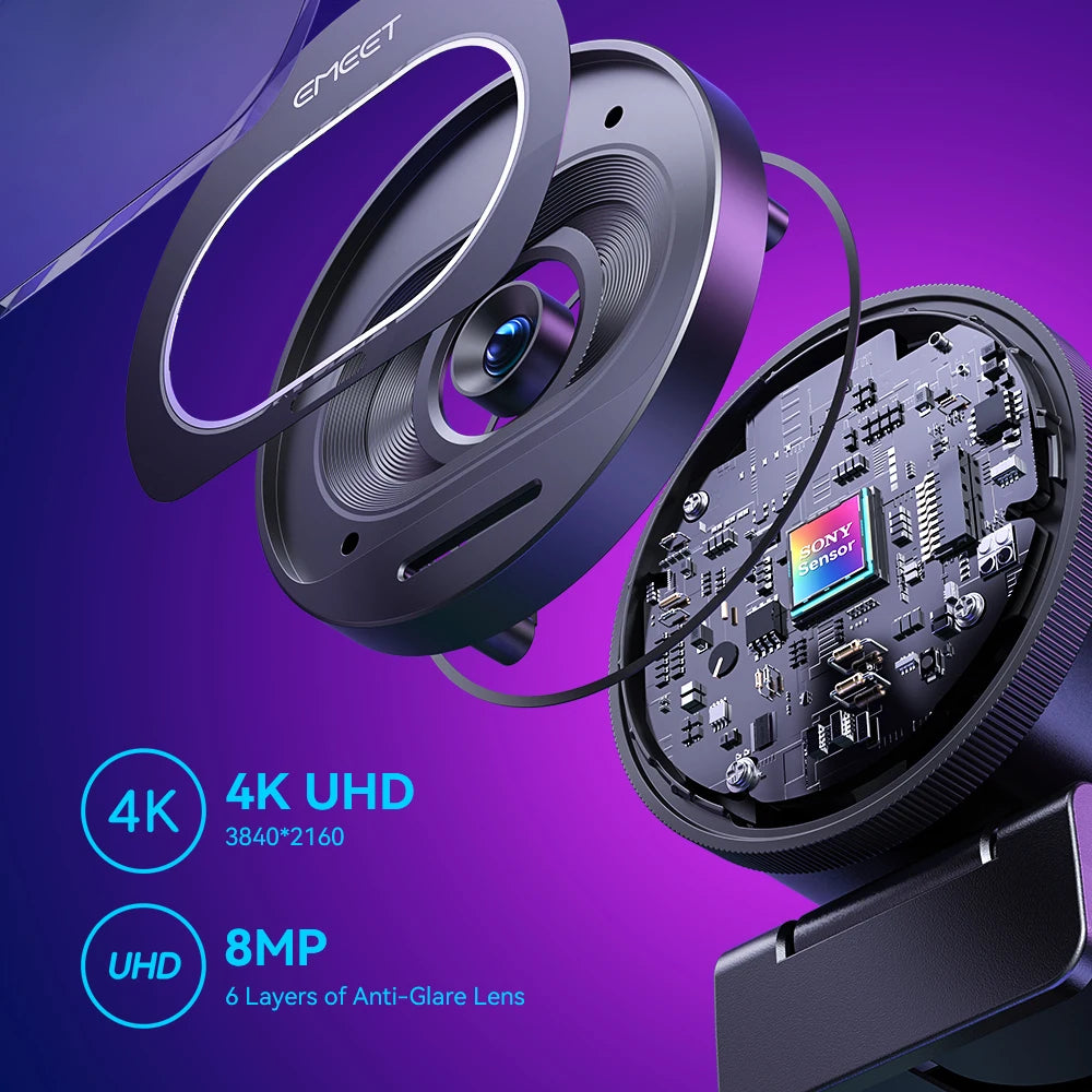 Webcam 4K Streaming Web Camera 1080P 60FPS USB Camera EMEET S600 Autofocus Living Stream Camera With Mics for Tiktok/YouTube