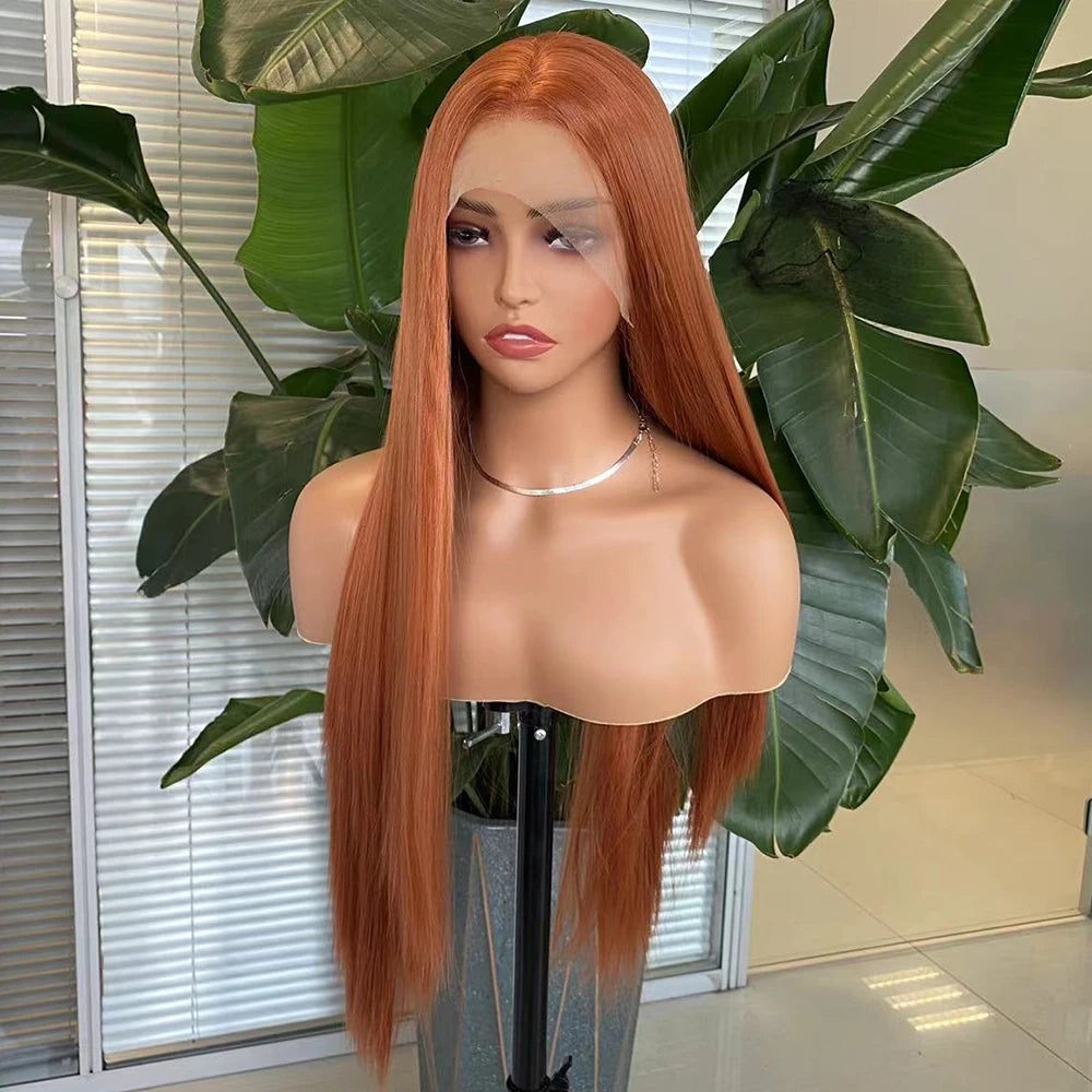 Ginger Auburn Lace Front Wig - Long Straight Synthetic Hair Wig for Women | Natural Hairline Daily Wear