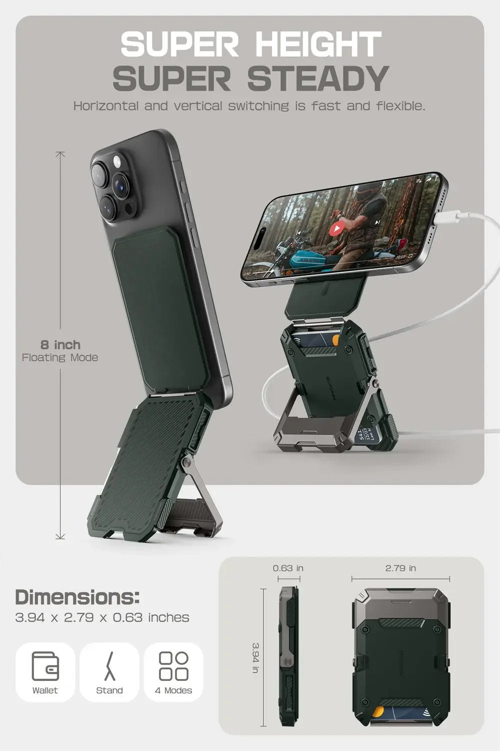SUPCASE Magnetic Tripod Phone Stand Credit Card Holder for iPhone 16/15/14/13/12 Adjustable Phone Stand Compatible with MagSafe