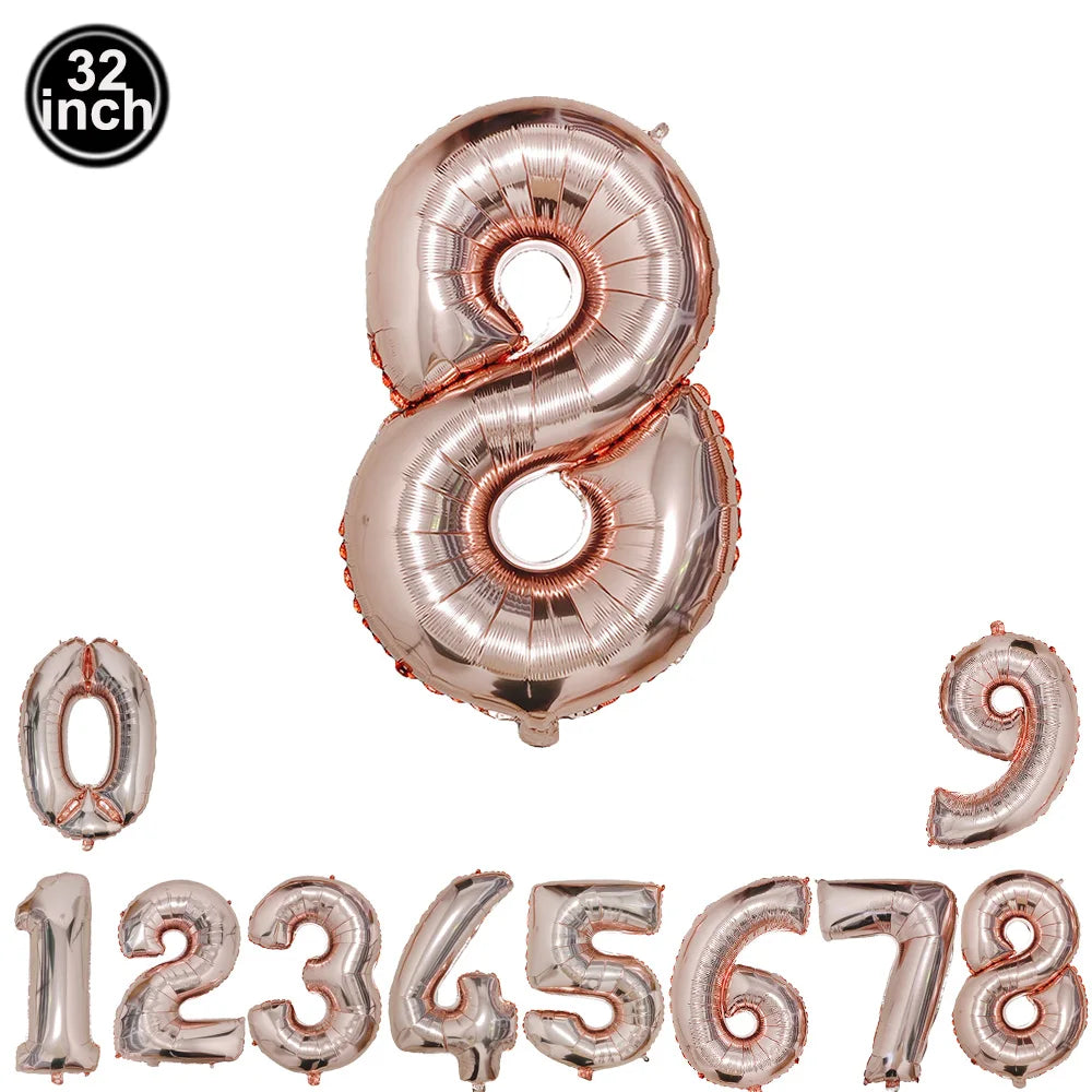 32inch Hot Pink Rose Foil Number Balloons Girls Birthday Pink Large Number Balloon Birthday Wedding Baby Shower Party Decor