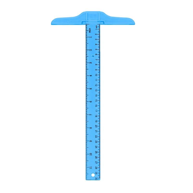 1Pc T-shaped Double Side Scale Ruler Drafting Drawing Tool Plastic School Office Supplies Stationery Accessory 30cm (Inch, Cm)