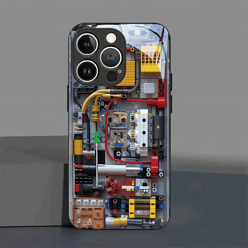 2D Imitation Circuit Board Tempered Glass Phone Case For iPhone 17 16 Pro Max 15 14 13 12 11 Pro Max Air 16E 7 8 Plus XR Cover