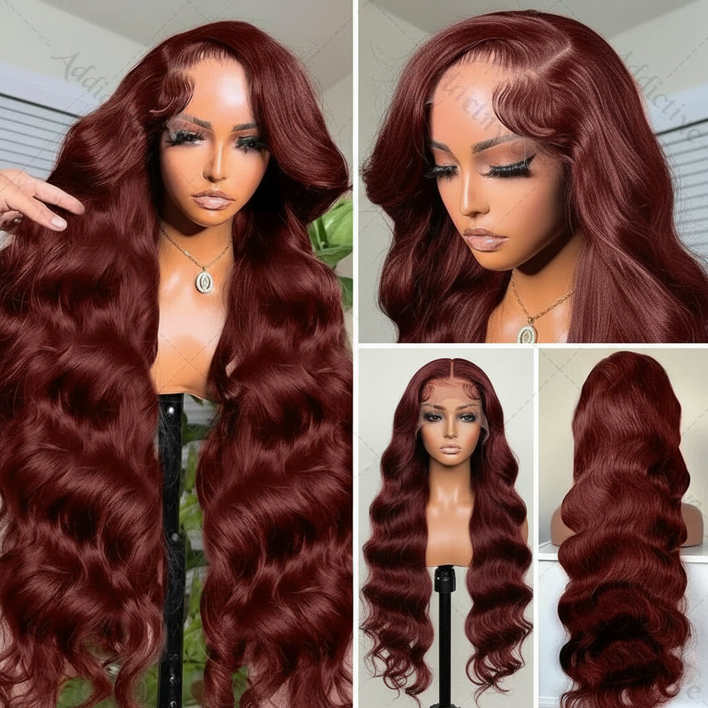 Premium 250% Density Auburn Reddish Brown Body Wave Lace Front Wig - 30-32 Inch Brazilian Human Hair HD Lace Wig