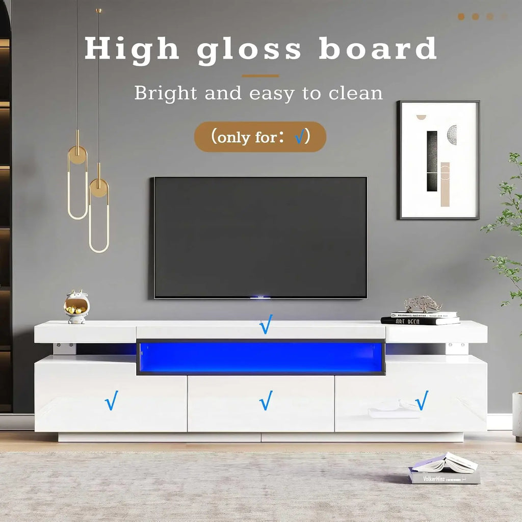TV stand for 70-inch TV High-visibility TV stand with LED lights with open storage space for bedroom Living room Furniture