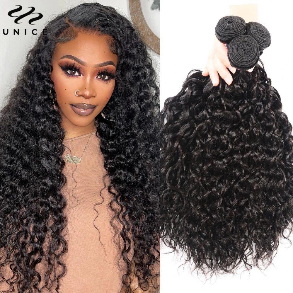 UNICE Hair Water Wave Human Hair Bundles 1/3/4 PCS Deal 100Grams Per Bundle