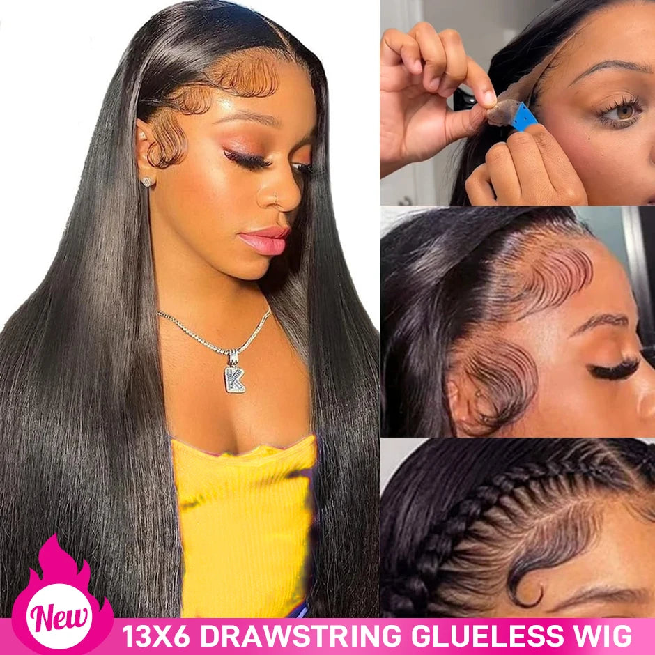 ISEE Hair Glueless 13x6 Straight Full Lace Frontal Wigs HD Pre Cut Lace Pre Plucked Invisi Draw Strings Virgin Human Hair Wigs