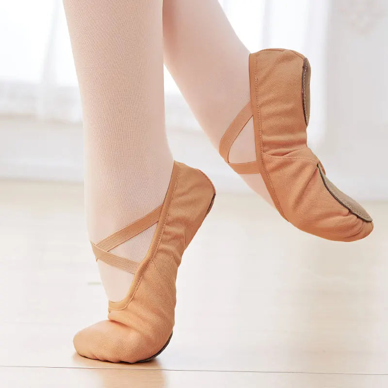 Girls Women Ballet Shoes Stretch Ballet Flats Free-lace Canvas Dance Slippers Elastic Split Soft Sole Ballet Dance Shoe for Kids