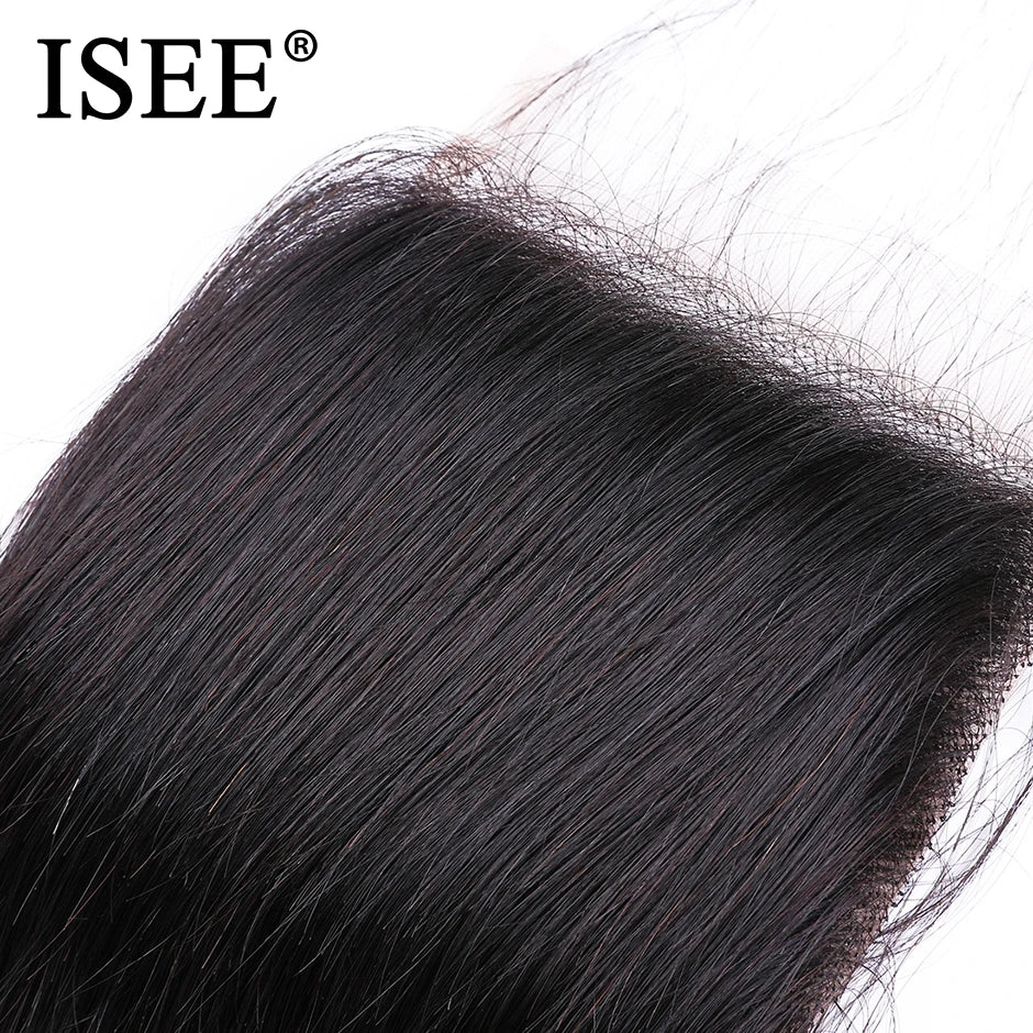 ISEE HAIR Malaysian Straight Hair Closure Free Part Lace Closure Hand Tied Remy Human Hair Extension Can Be Dyed