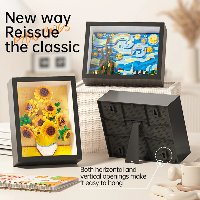 Creative World-famous Art Painting sunflower Van Gogh The Starry Night Galaxy Kanagawa Building Block,Christmas Birthday Gifts