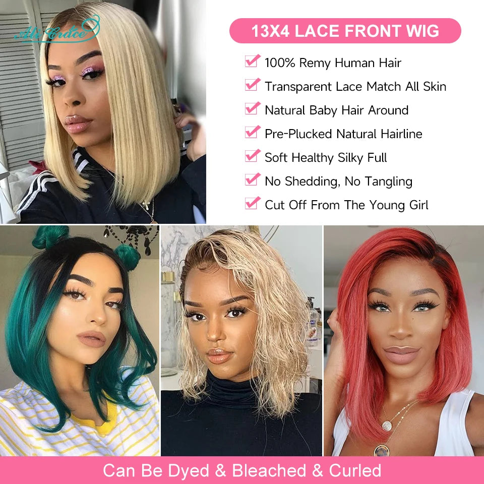 Ali Grace Bob Wigs Human Hair T1B/613 Ombre Straight Hair Short Bob 13X4 Lace Front Wigs For Women Pre-Plucked Hairline Bob Wigs