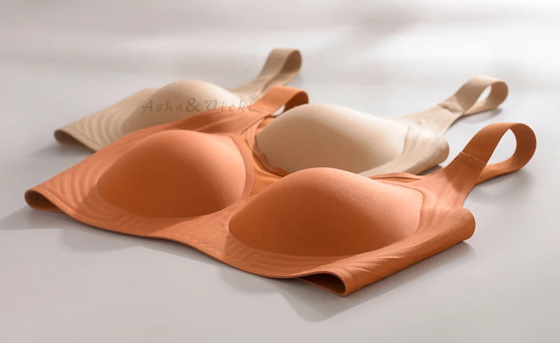 Plus Size Jelly Gum Full Cover Semi Fixed Large Cup Lace Underwear Anti Glare Mesh Woman Bra Comfortable  Gathering