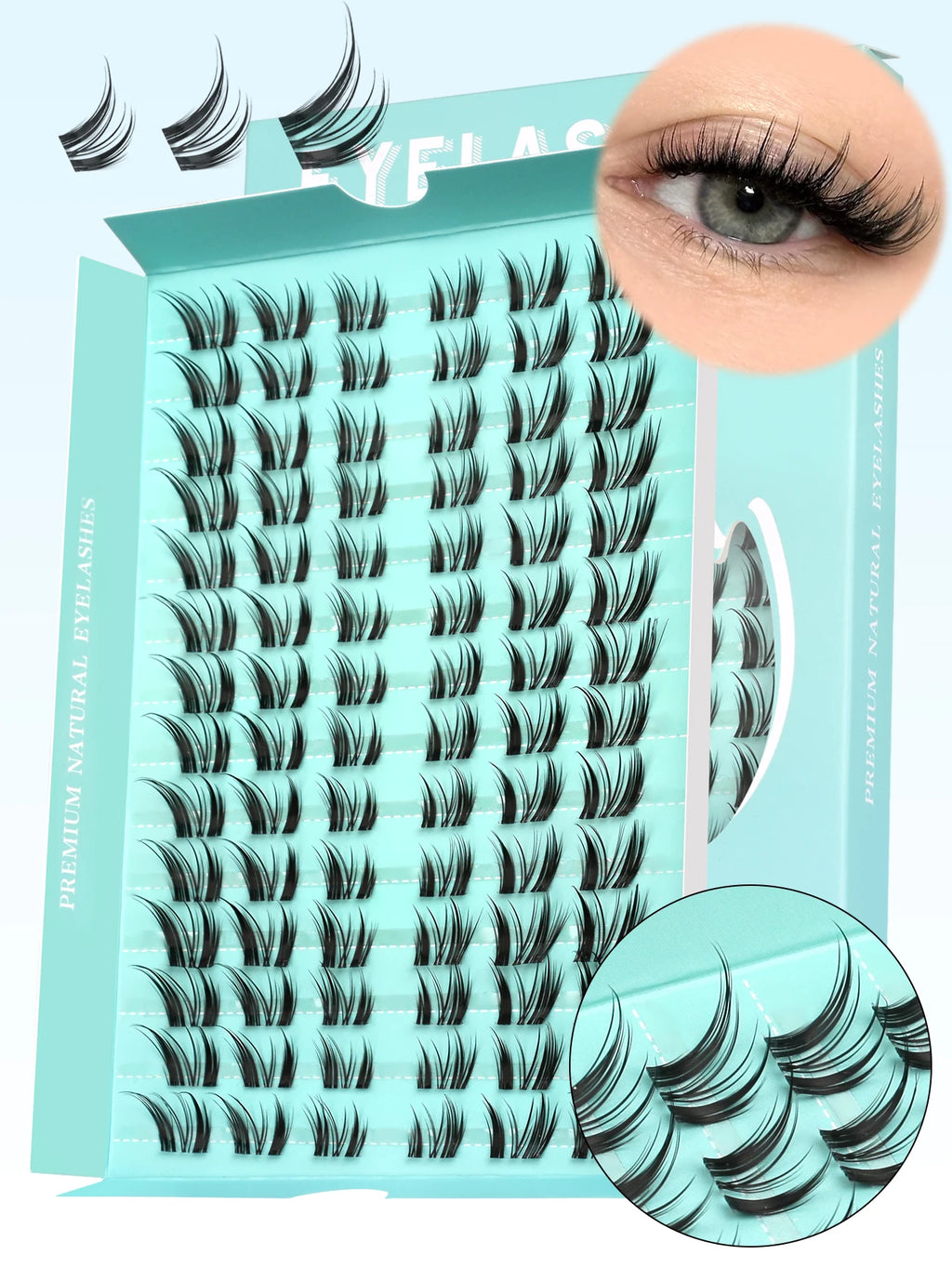 GROINNEYA Cluster Eyelashes Cat Eye Lashes Natural long Lashes Individual Lashes Mixed Tray Eyelash Extension Diy Lashes