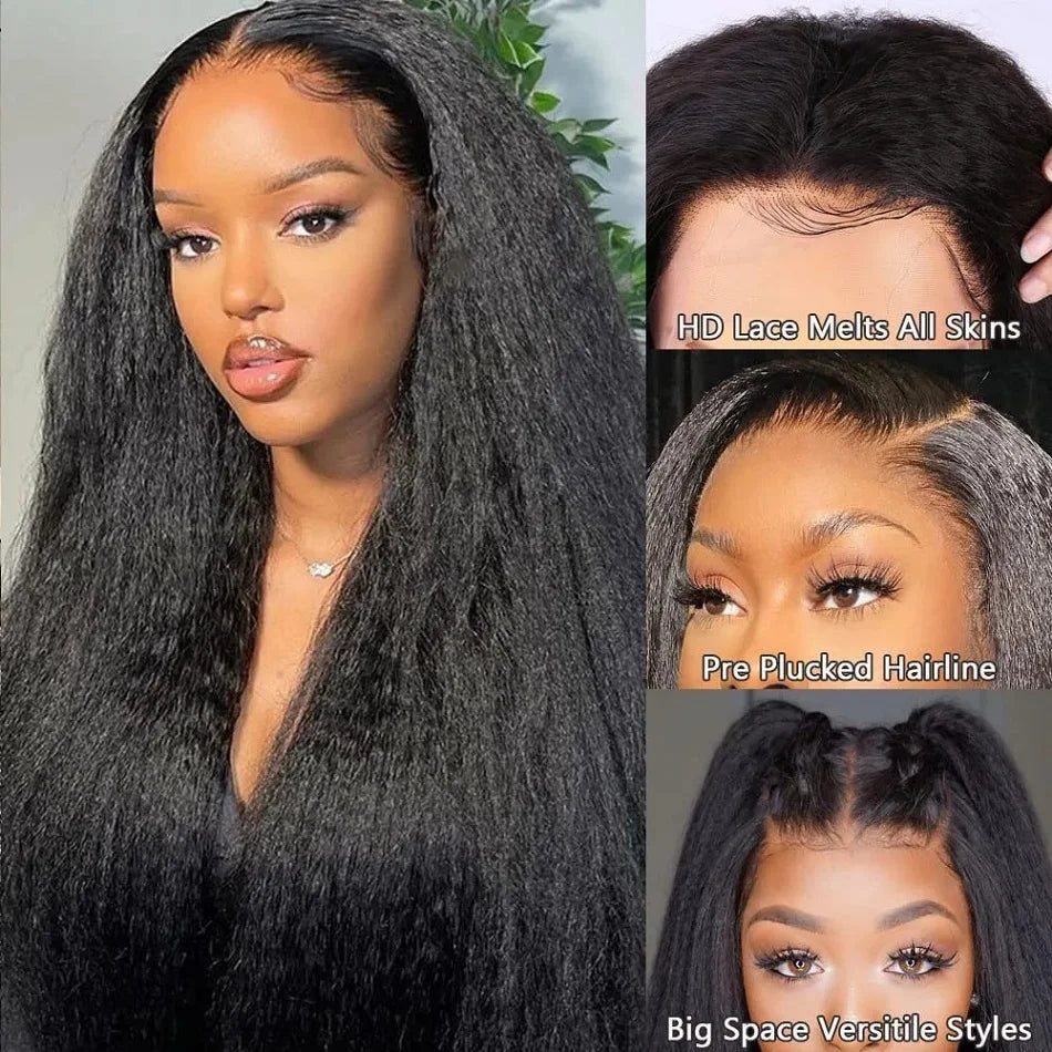 Brazilian Kinky Straight Lace Front Wig 13x4 HD Transparent Lace Human Hair Wig Pre-Plucked Natural Hairline