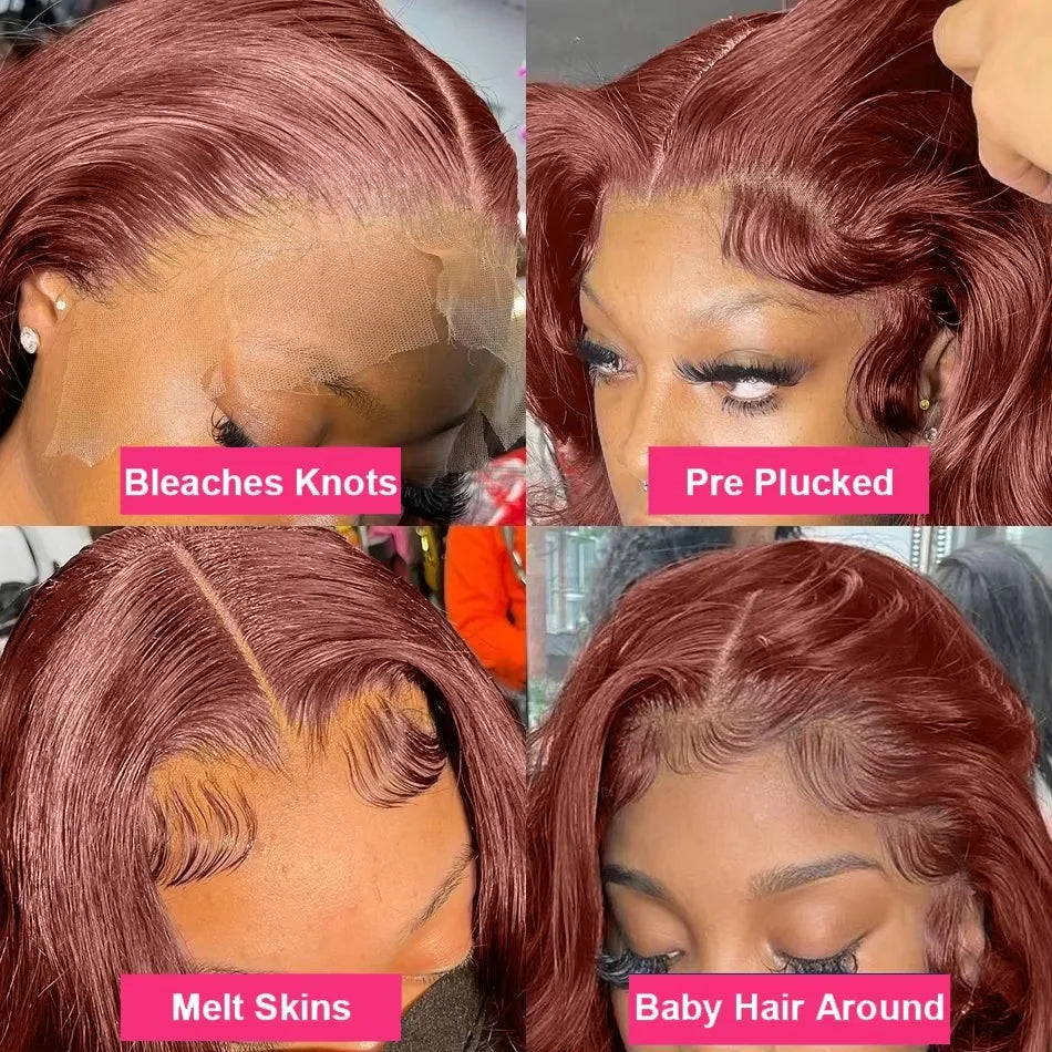 HD Reddish Brown Glueless Wigs Human Hair Dark Red Brown Body Wave 13x4 Lace Front Human Hair Wigs Brazilian Pre Plucked On Sale