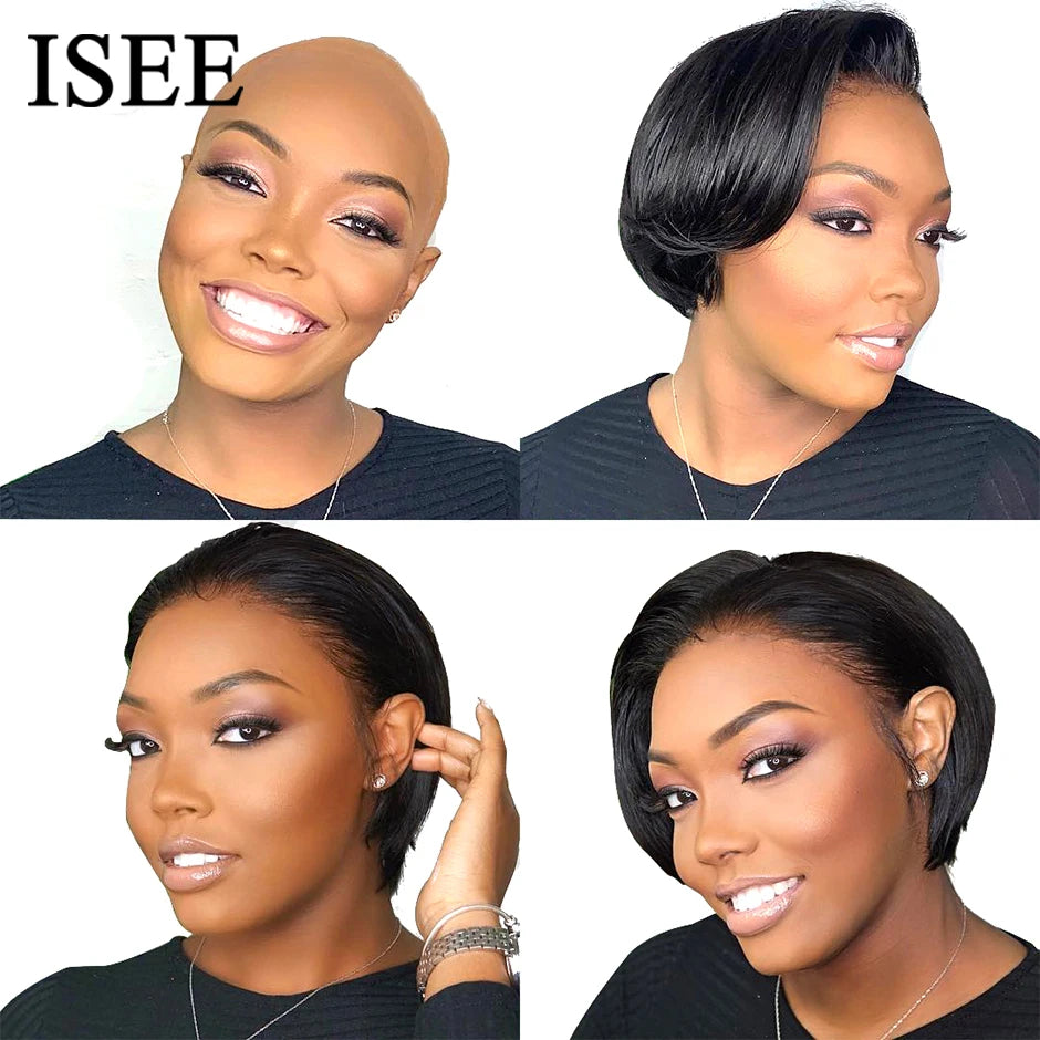 ISEE HAIR Short Bob Wig Lace Front Human Hair Wigs For Women Human Hair Straight Pixie Cut Wig 13X4 Lace Frontal Wig Human Hair