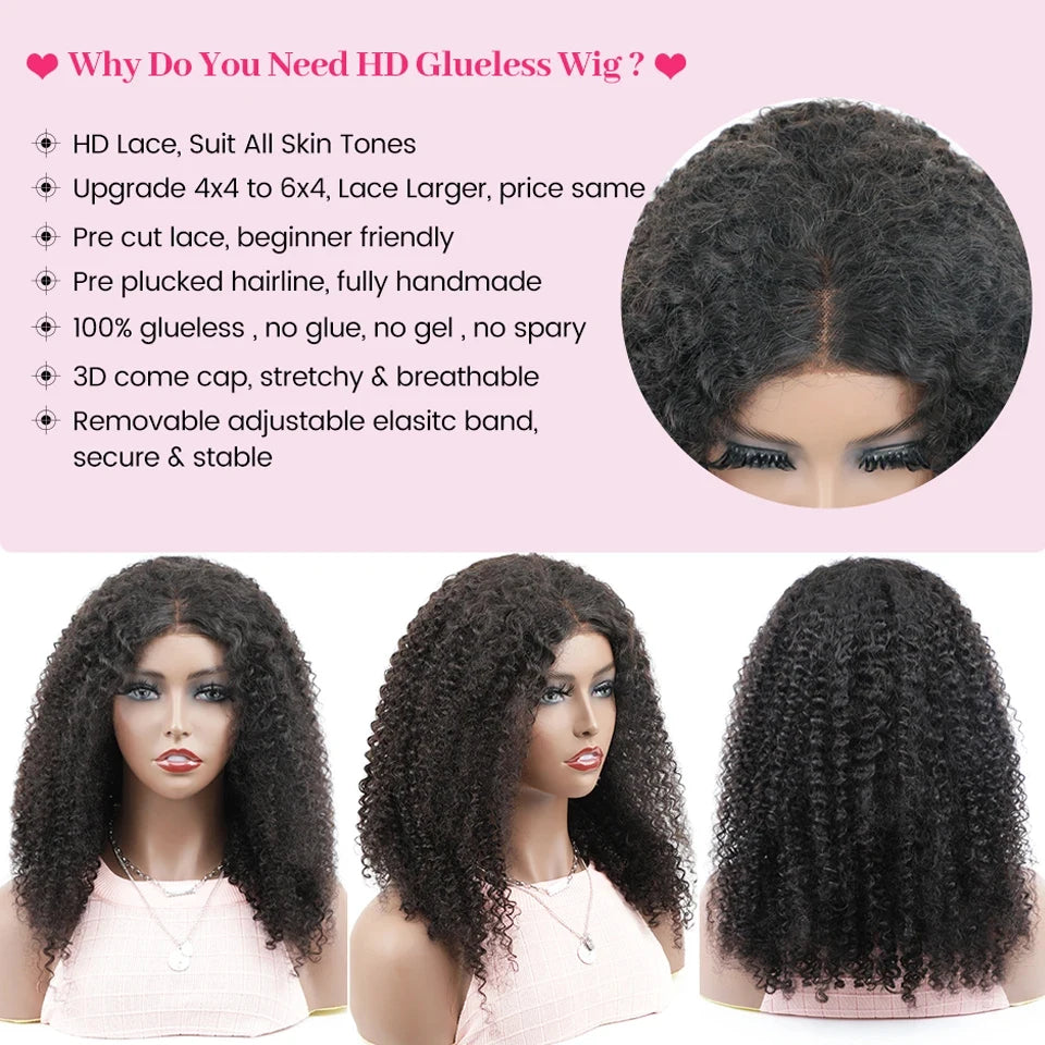 Wear Go Glueless Wig ISEE HAIR Mongolian Kinky Curly 7x5 HD Lace Wigs Ready To Wear 13X4 Lace Front Wig Pre Bleached Knots