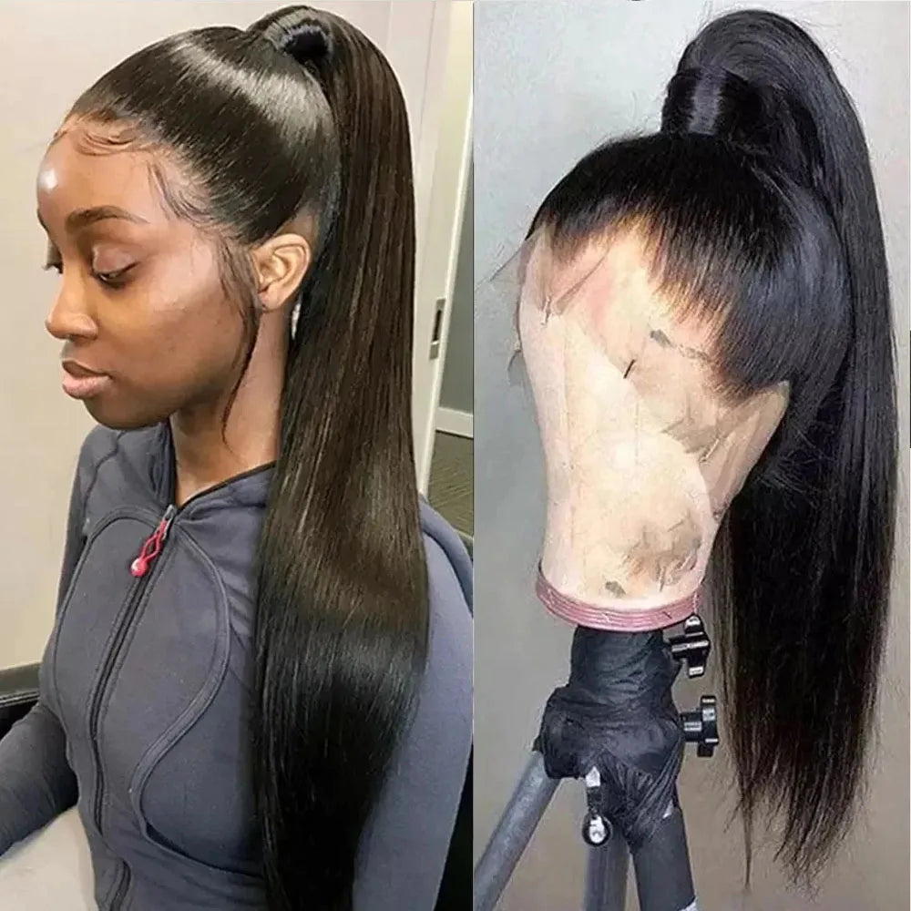 250 Density Straight Lace Frontal Wig Invisible Strap 360 HD Full Lace Glueless Wig Bone Straight Lace Front Human Hair Wig